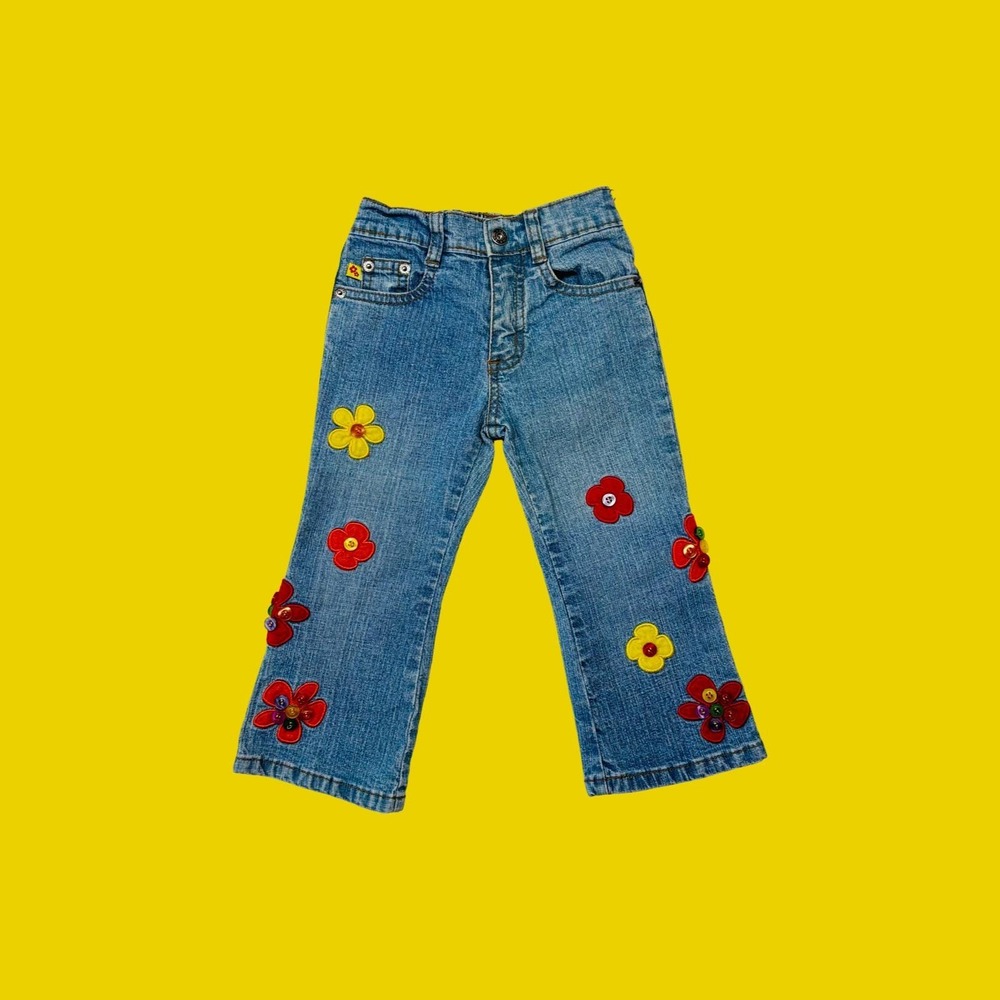 Vintage Y2K Zana Di Flower Power Boho Hippie Flare Jeans, Size 2T